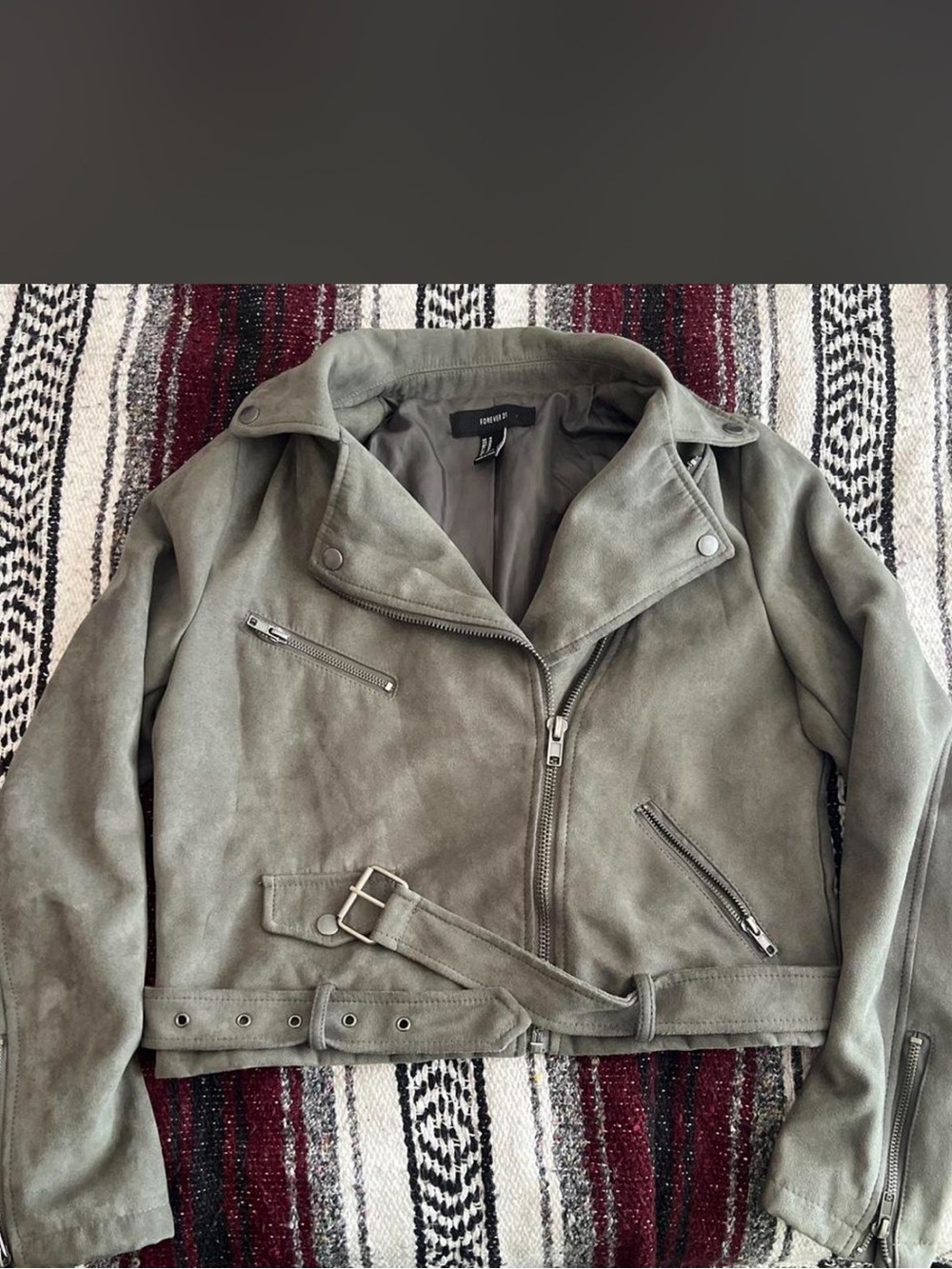 Forever 21 Olive Green Suede Moto Jacket